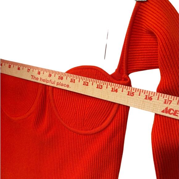 Helmut Lang M Contour Ribbed Knit Dress $395 Off Shoulder Long Sleeve Orange - Picture 9 of 13
